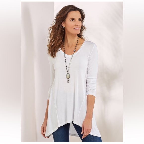 Soft Surroundings Sublime Long Sleeves Plunge Neck T-Shirt In Glacier Blue PXS - Picture 3 of 11